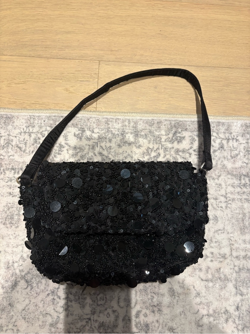 Black Sequin Shoulder Bag - Women